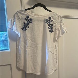 XXSP LOFT White Floral Embroidered Women's Top